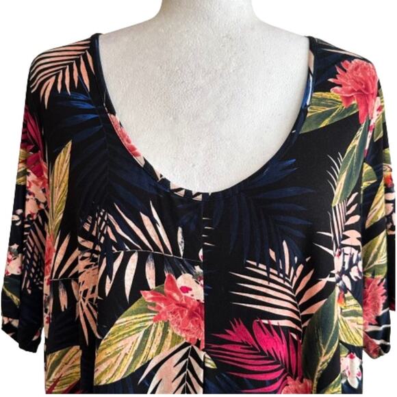 Avenue Black Liv Tropical Print Pleat Short Sleeve Tunic Top Plus Size 20 NEW - Picture 4 of 15